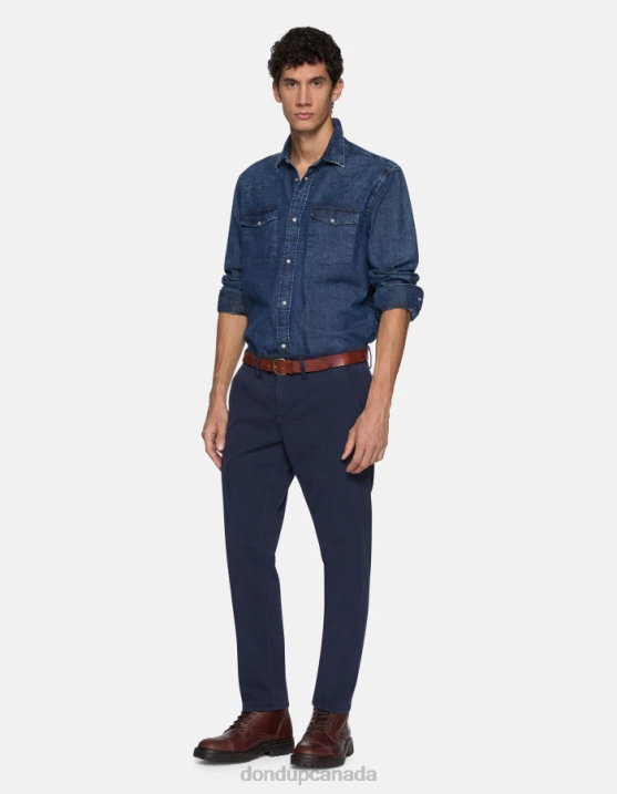 DONDUP Men Pablo Regular-Fit Satin Trousers XF8V743 Apparel Navy Blue