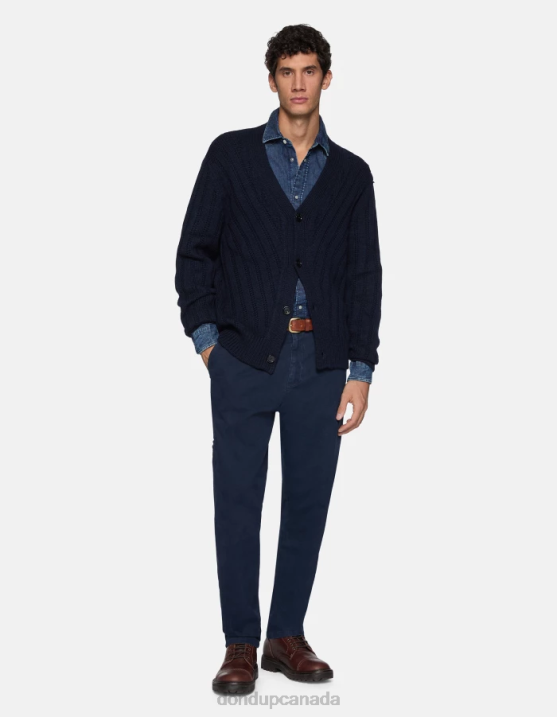 DONDUP Men Rick Regular-Fit Cotton Trousers XF8V739 Apparel Navy Blue