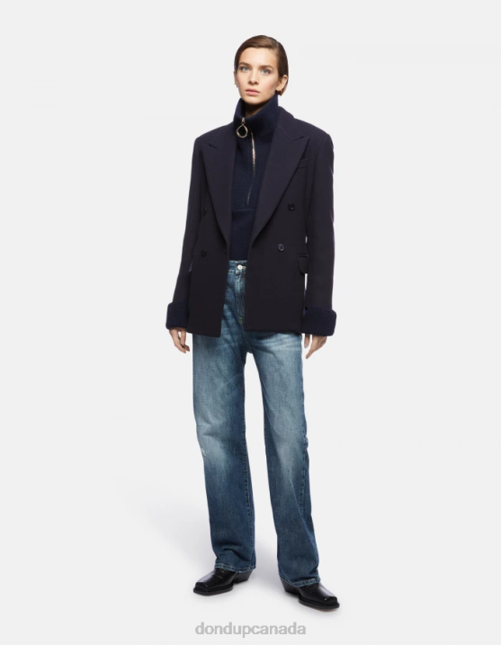 DONDUP Women Double-Breasted Cloth Blazer XF8V395 Apparel Navy Blue