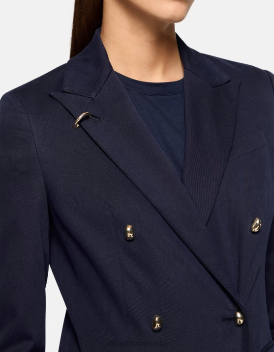 DONDUP Women Double-Breasted Cotton Blazer XF8V370 Apparel Navy Blue