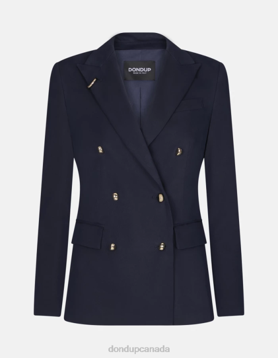 DONDUP Women Double-Breasted Cotton Blazer XF8V370 Apparel Navy Blue