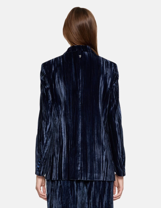 DONDUP Women Double-Breasted Velvet Blazer XF8V385 Apparel Navy Blue