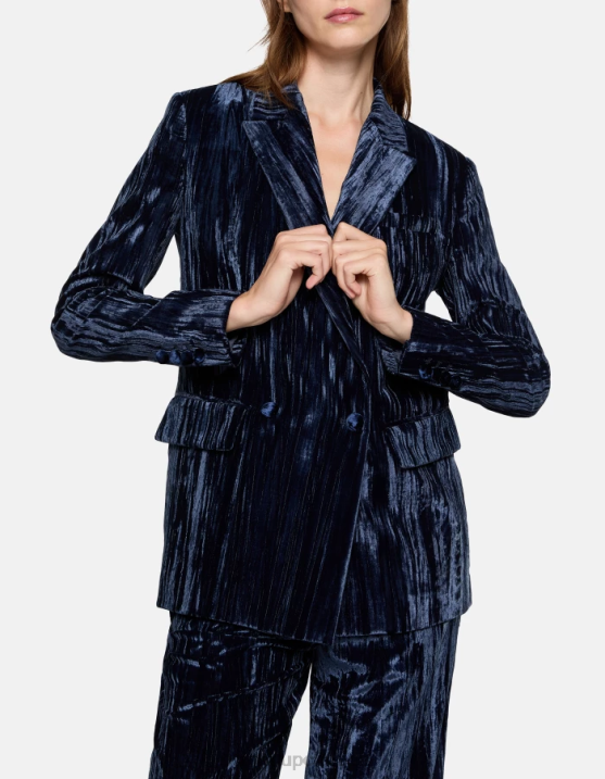 DONDUP Women Double-Breasted Velvet Blazer XF8V385 Apparel Navy Blue