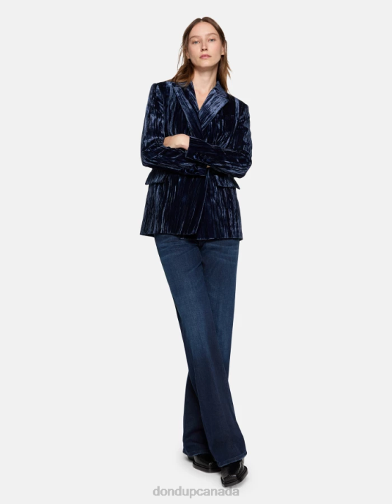 DONDUP Women Double-Breasted Velvet Blazer XF8V385 Apparel Navy Blue