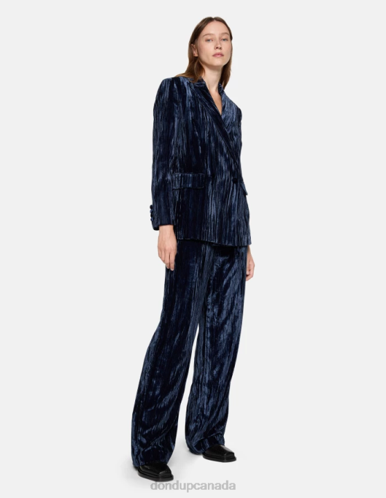 DONDUP Women Double-Breasted Velvet Blazer XF8V385 Apparel Navy Blue