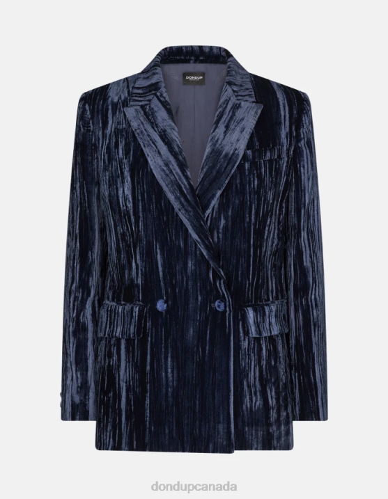 DONDUP Women Double-Breasted Velvet Blazer XF8V385 Apparel Navy Blue