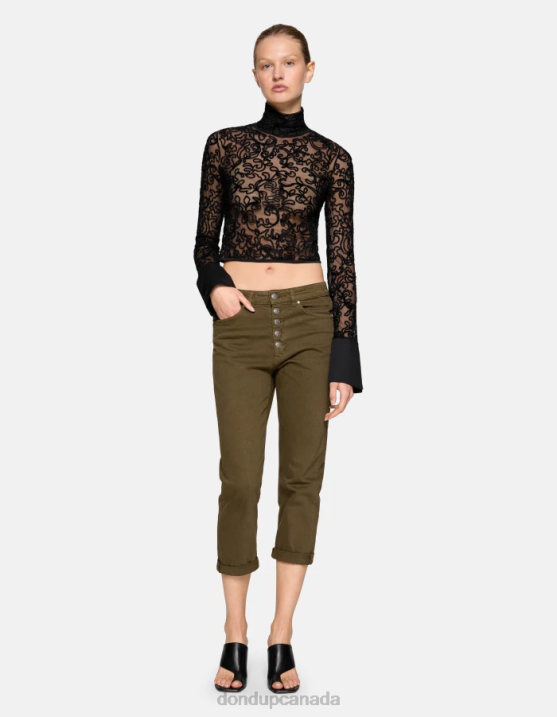 DONDUP Women Koons Loose-Fit Stretch Bull Denim Jeans XF8V33 Apparel Army Green