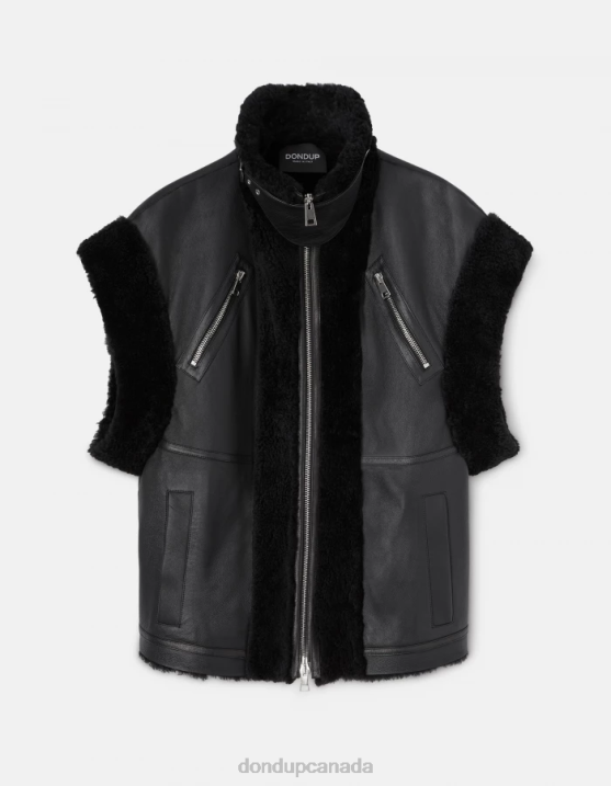 DONDUP Women Loose-Fit Shearling Vest XF8V365 Apparel Black