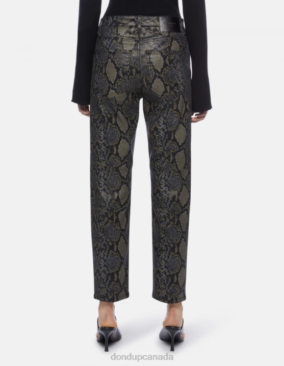 DONDUP Women Nicole Regular-Fit Printed Cotton Trousers XF8V82 Apparel Black