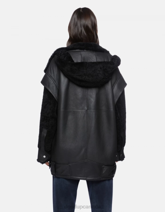 DONDUP Women Oversized Shearling Coat XF8V363 Apparel Black