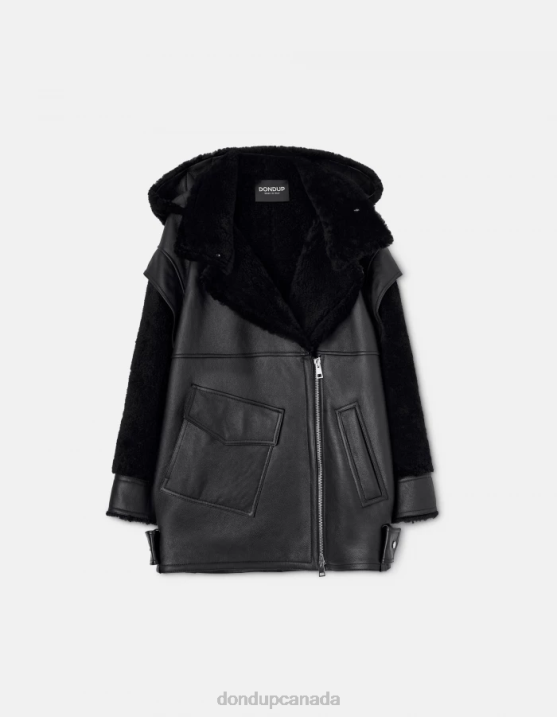 DONDUP Women Oversized Shearling Coat XF8V363 Apparel Black