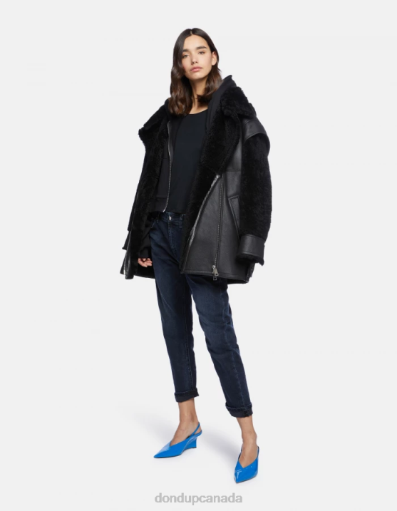 DONDUP Women Oversized Shearling Coat XF8V363 Apparel Black