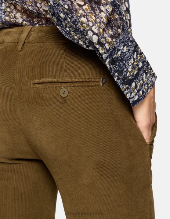 DONDUP Women Perfect Slim-Fit Velvet Trousers XF8V154 Apparel Army Green