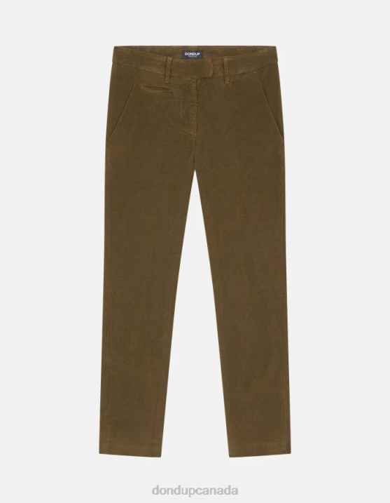 DONDUP Women Perfect Slim-Fit Velvet Trousers XF8V154 Apparel Army Green