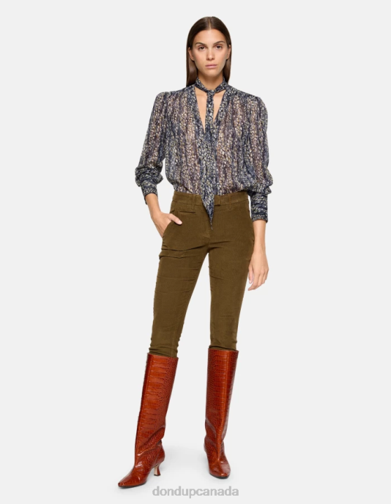 DONDUP Women Perfect Slim-Fit Velvet Trousers XF8V154 Apparel Army Green