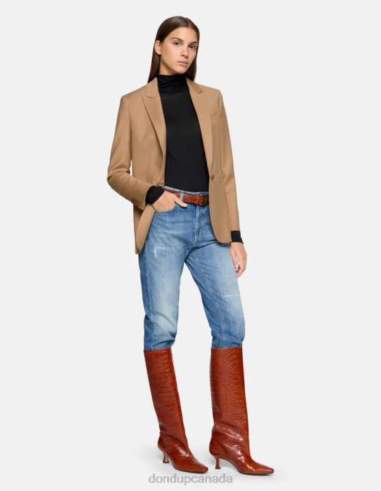 DONDUP Women Single-Breasted Flannel Blazer XF8V373 Apparel Camel