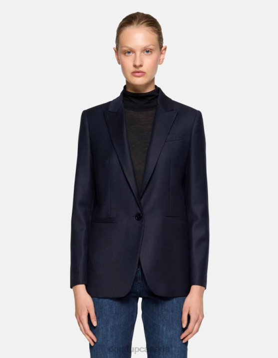 DONDUP Women Single-Breasted Flannel Blazer XF8V374 Apparel Navy Blue