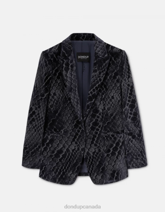 DONDUP Women Single-Breasted Flock Denim Blazer XF8V387 Apparel Blue