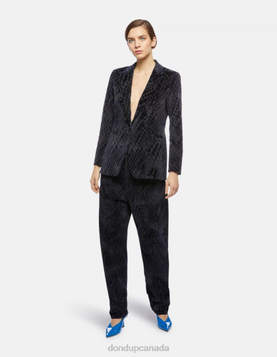 DONDUP Women Single-Breasted Flock Denim Blazer XF8V387 Apparel Blue