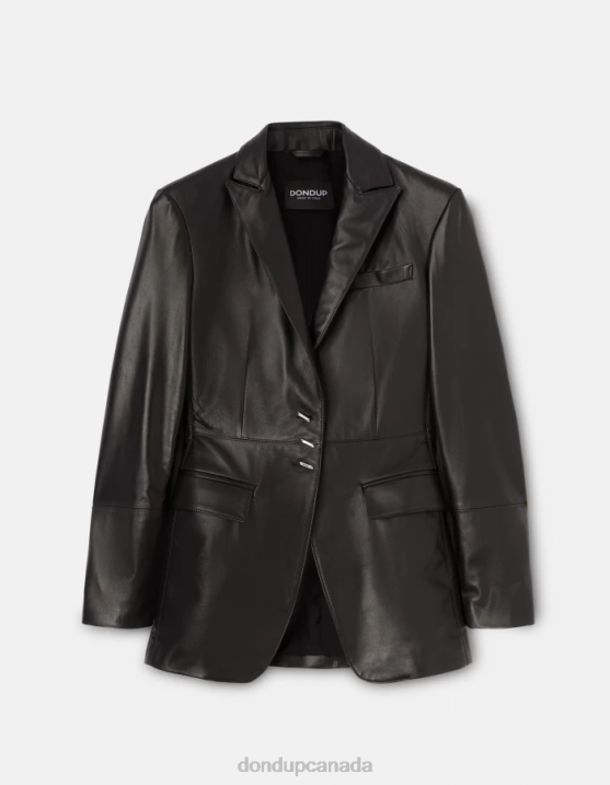 DONDUP Women Single-Breasted Nappa Leather Blazer XF8V391 Apparel Black