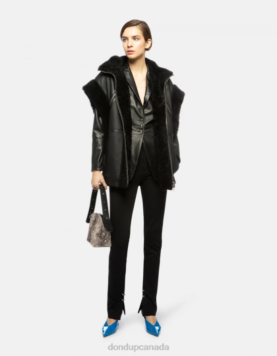 DONDUP Women Single-Breasted Nappa Leather Blazer XF8V391 Apparel Black