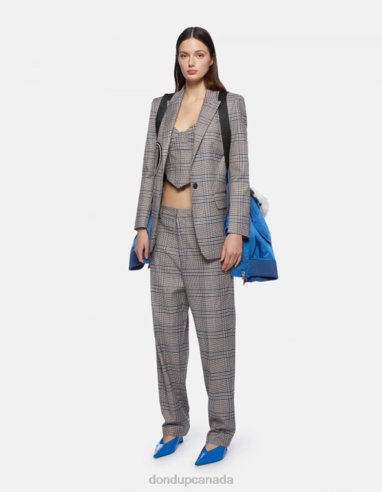 DONDUP Women Single-Breasted Prince Of Wales Check Blazer XF8V375 Apparel Blue