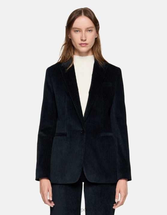 DONDUP Women Single-Breasted Velvet Blazer XF8V378 Apparel Navy Blue