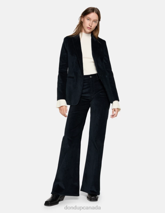 DONDUP Women Single-Breasted Velvet Blazer XF8V378 Apparel Navy Blue