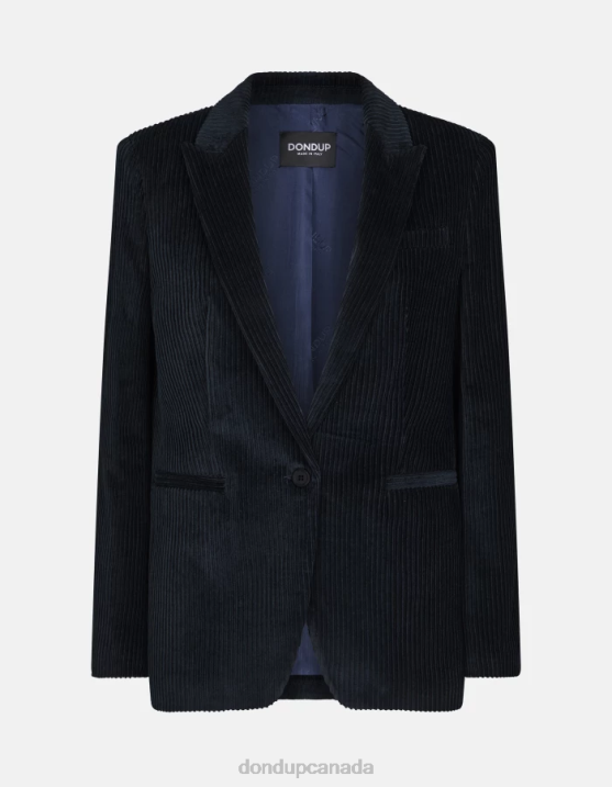 DONDUP Women Single-Breasted Velvet Blazer XF8V378 Apparel Navy Blue