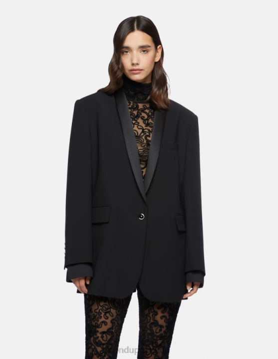 DONDUP Women Single-Breasted Wool-Blend Blazer XF8V388 Apparel Black