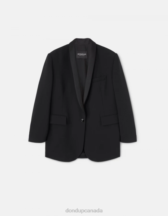 DONDUP Women Single-Breasted Wool-Blend Blazer XF8V388 Apparel Black