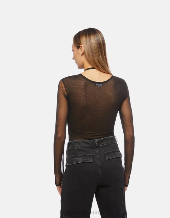 DONDUP Women Slim-Fit Tulle And Viscose Bodysuit XF8V444 Apparel Black