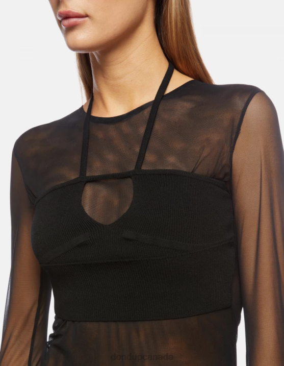 DONDUP Women Slim-Fit Tulle And Viscose Bodysuit XF8V444 Apparel Black