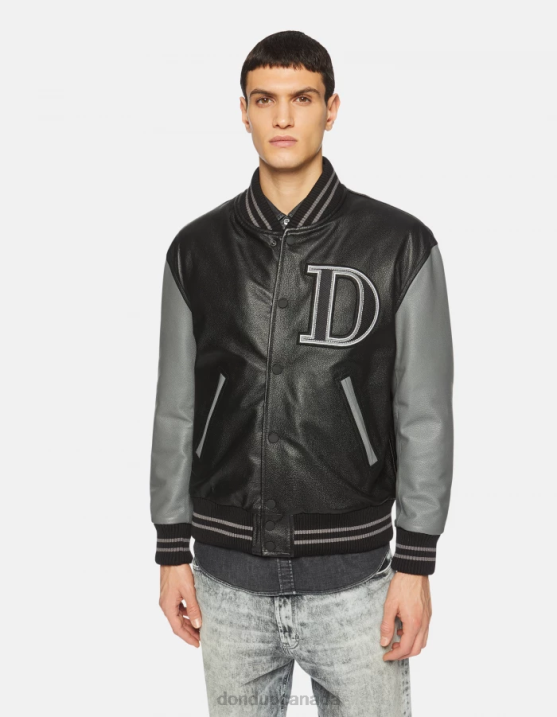 DONDUP Men Loose-Fit Nappa Leather Bomber Jacket XF8V917 Apparel Black & Grey