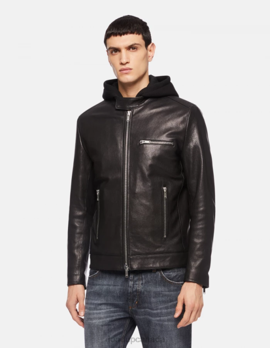 DONDUP Men Slim-Fit Nappa Leather Biker Jacket XF8V915 Apparel Black