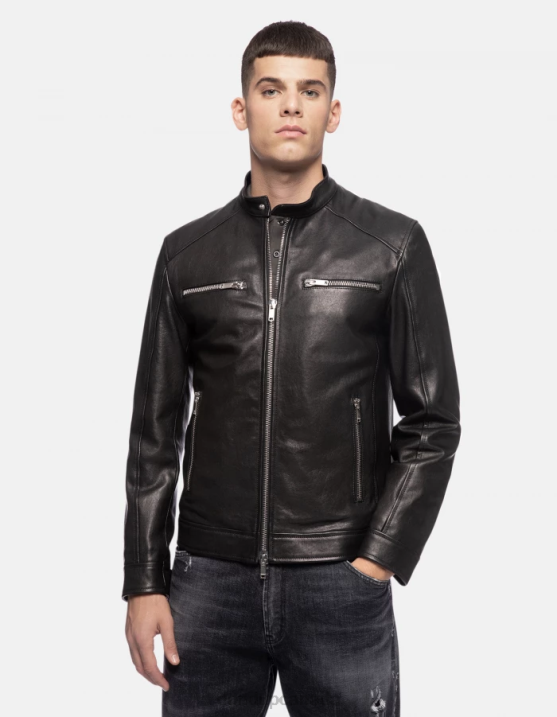 DONDUP Men Slim-Fit Nappa Leather Biker Jacket XF8V916 Apparel Black