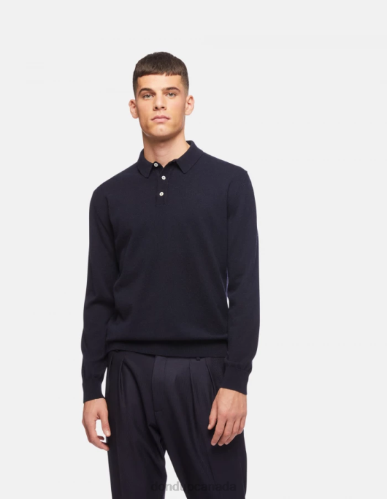 DONDUP Men Regular-Fit Cashmere And Silk Polo Shirt XF8V879 Apparel Navy Blue