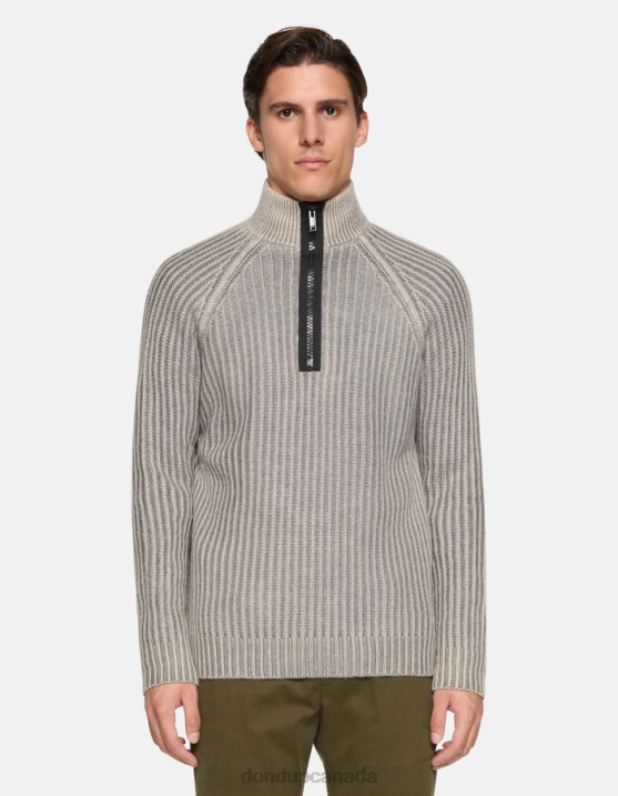 DONDUP Men Regular-Fit Mock Polo Neck Jumper in Wool XF8V866 Apparel Grey