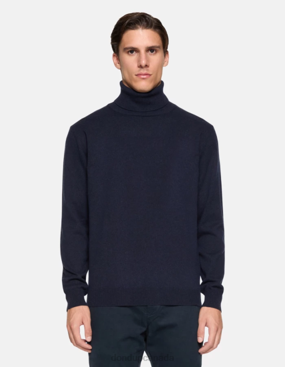 DONDUP Men Regular-Fit Polo Neck Cashmere And Silk Jumper XF8V869 Apparel Navy Blue