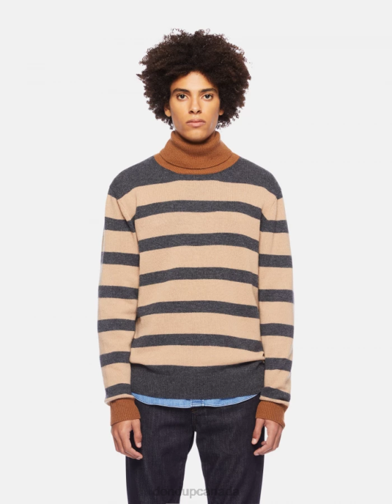 DONDUP Men Regular-Fit Polo Neck Jumper in Cashmere Blend XF8V896 Apparel Ecru & Grey