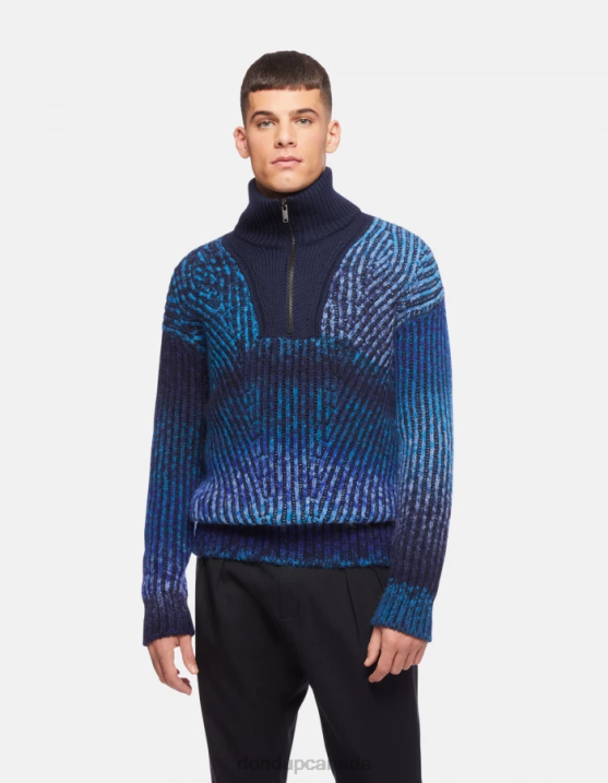 DONDUP Men Regular-Fit Polo Neck Wool Jumper XF8V878 Apparel Royal Blue