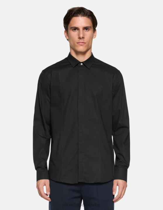 DONDUP Men Slim-Fit Poplin Shirt XF8V854 Apparel Black