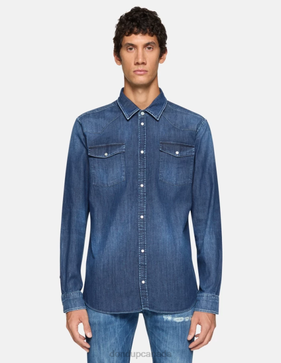 DONDUP Men Slim-Fit Western-Style Denim Shirt XF8V853 Apparel Blue