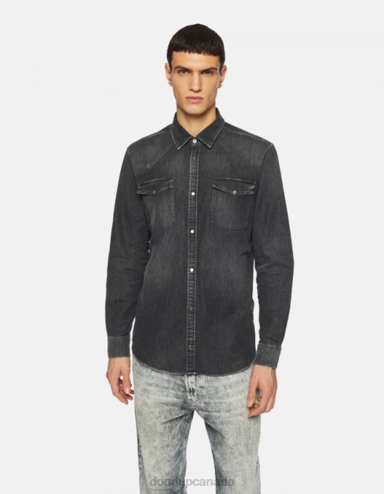 DONDUP Men Slim-Fit Western-Style Denim Shirt XF8V859 Apparel Black