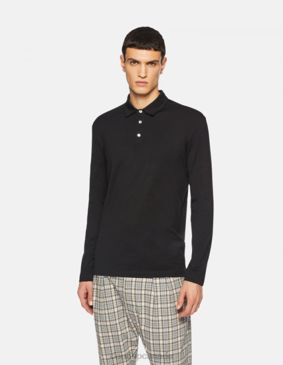 DONDUP Men Regular-Fit Wool And Silk Polo Shirt XF8V802 Apparel Black