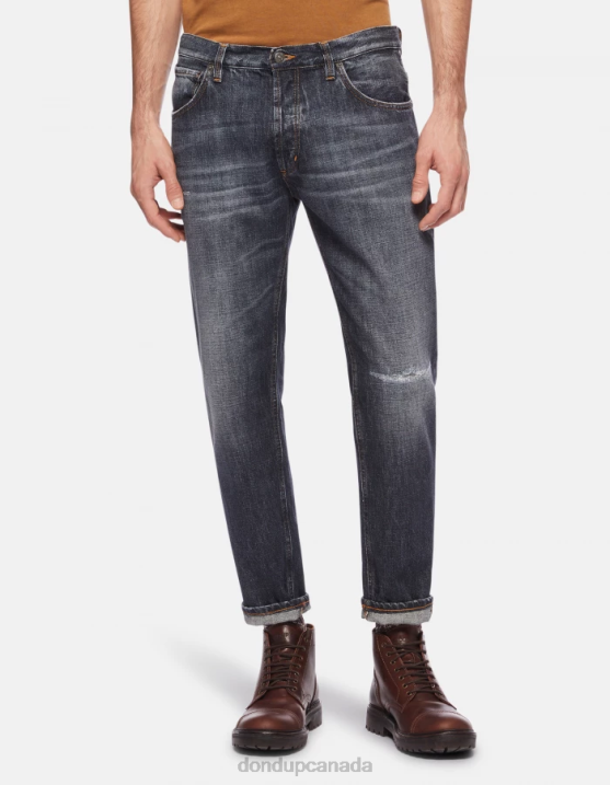 DONDUP Men Brighton Carrot-Fit Rigid Denim Jeans XF8V657 Apparel Blue