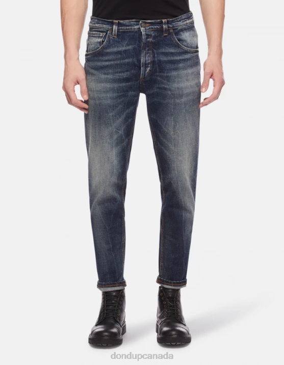 DONDUP Men Brighton Carrot-Fit Stretch Denim Jeans XF8V658 Apparel Blue