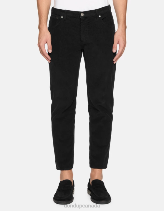 DONDUP Men Brighton Carrot-Fit Velvet Trousers XF8V570 Apparel Black