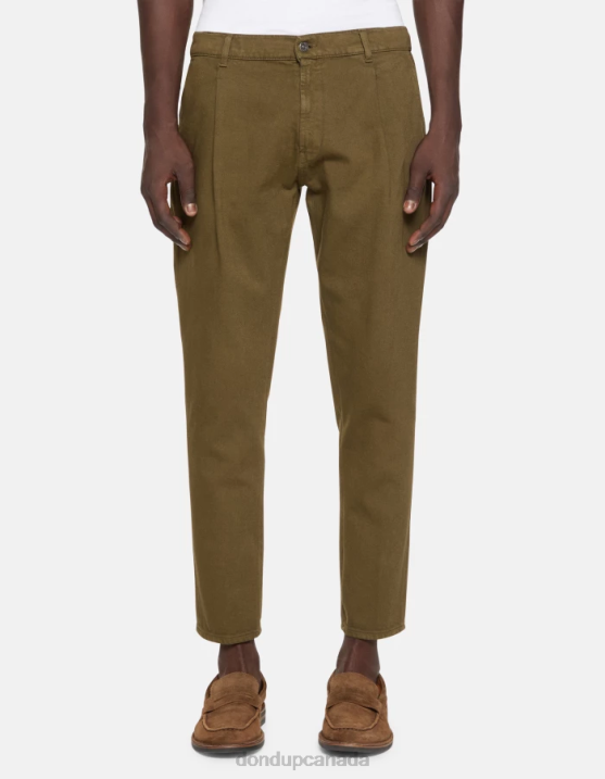 DONDUP Men Paul Carrot-Fit Jeans in Bull Stretch Denim XF8V626 Apparel Army Green