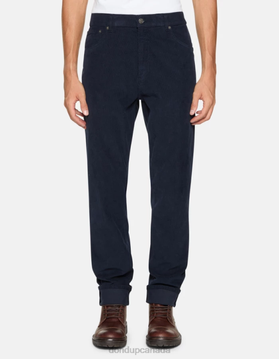 DONDUP Men Paco Loose-Fit 34-Inch Velvet Trousers XF8V579 Apparel Navy Blue